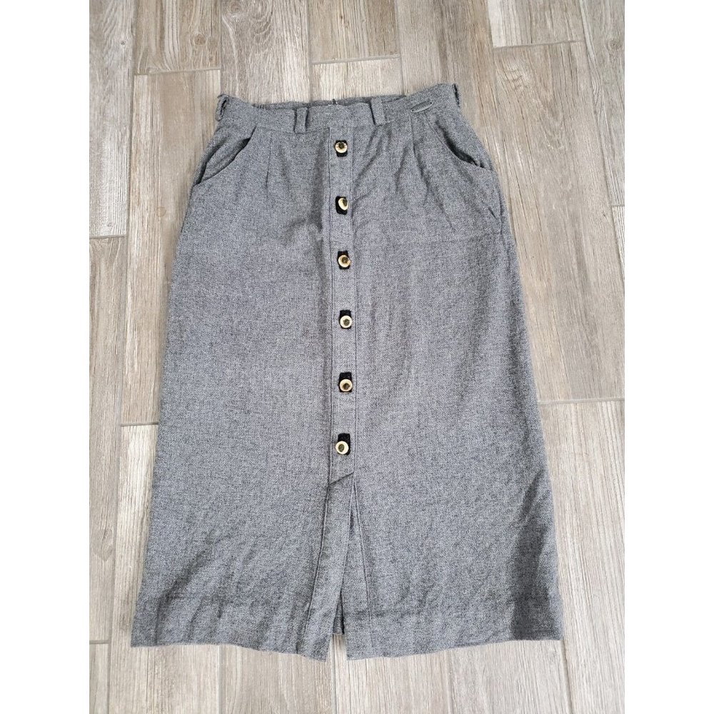 Vtg Giesswein of Austria Wool Faux Button Down Midi Skirt In Gray Size 42/US 12
